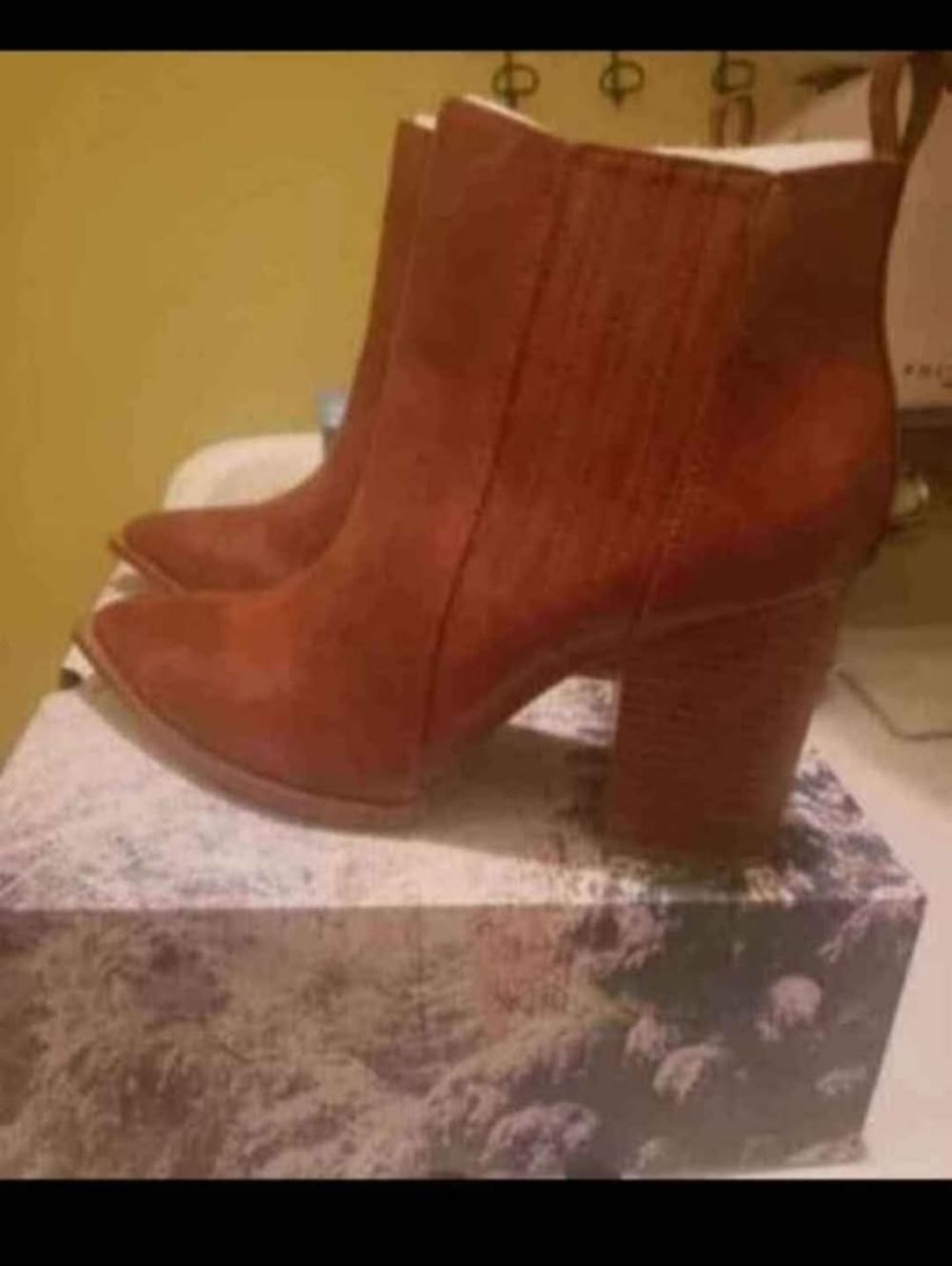 Brand New womans size 10 pointed toe slip on booties/Block heel Faux leather